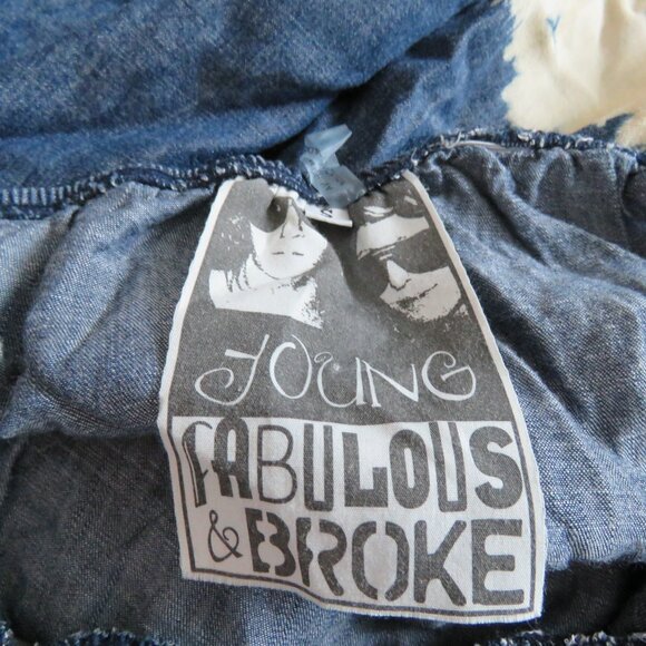 YOUNG FABULOUS & BROKE Denim Tie Dye Maxi Halter Dress Grunge Y2K - Size S - Picture 12 of 12